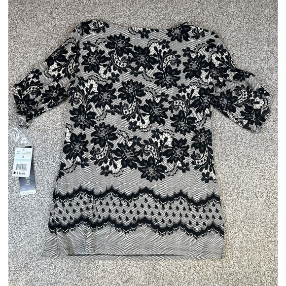 NWT Perceptions New York Blouse Sz 8 Ruffles Chantilly Lace Pattern Black/white - Picture 2 of 7